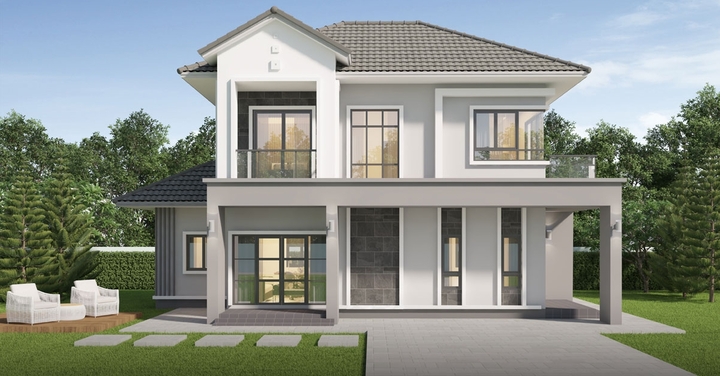 Những mẫu nhà 2 tầng chữ L hiện đại, sang trọng 2025