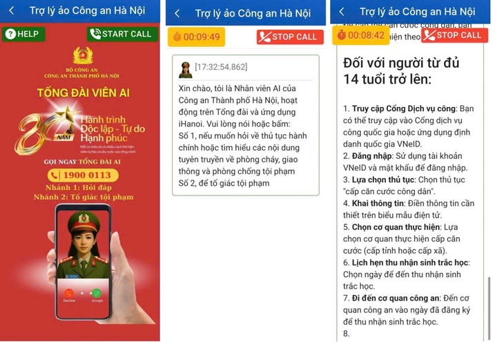 Tổng đài viên AI của Công an TP Hà Nội. (Ảnh: CACC)