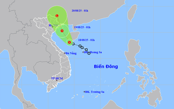 Bản đồ dự báo đường đi, khu vực ảnh hưởng của áp thấp nhiệt đới. (Nguồn: NCHMF)