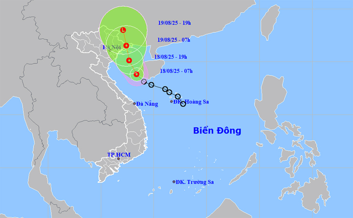 Bản đồ dự báo đường đi và khu vực ảnh hưởng của áp thấp nhiệt đới. (Nguồn: NCHMF)