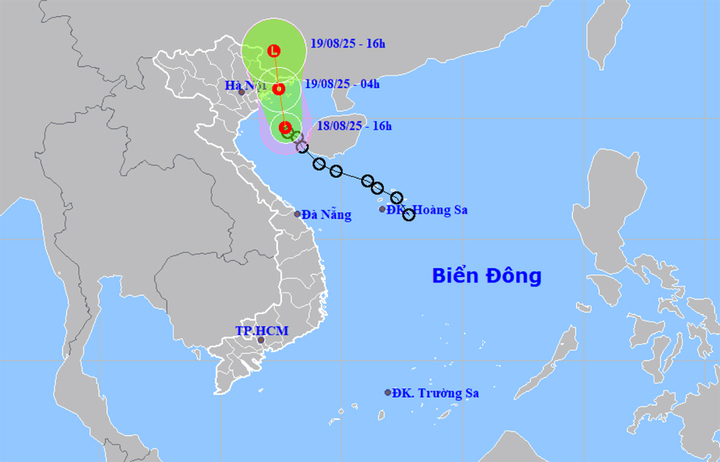 Bản đồ dự báo đường đi và khu vực ảnh hưởng của áp thấp nhiệt đới. (Nguồn: NCHMF)