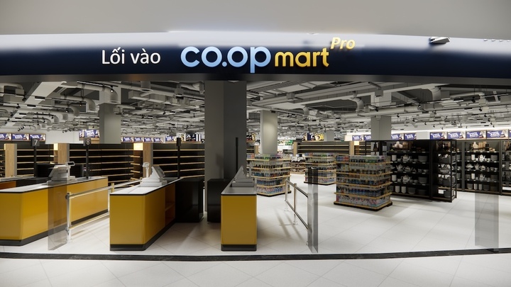 Không gian siêu thị Co.op Mart Pro tại Vincom Mega Mall Royal Island.