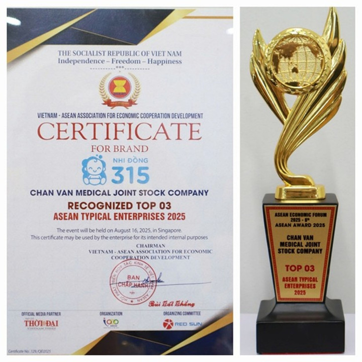Hệ thống Y tế Nhi đồng 315 được vinh danh Top 03 doanh nghiệp tiêu biểu ASEAN 2025.
