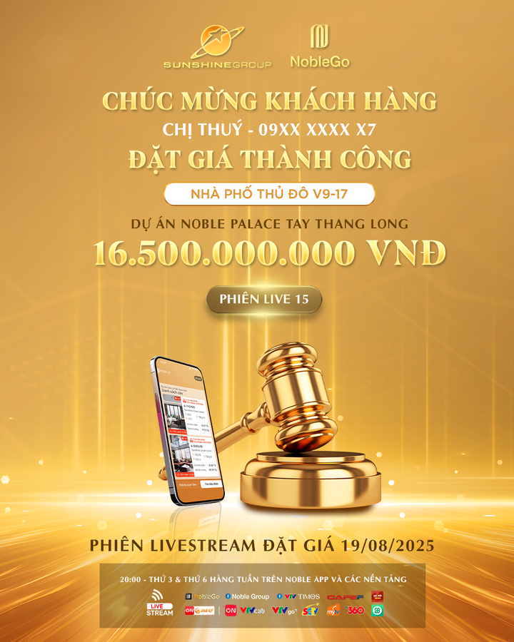 V9-17 là căn nhà phố thứ 4 thuộc dự án Noble Palace Tay Thang Long được đưa lên sóng livestream và đã được chị Thuý chốt deal thành công với giá 16,5 tỷ đồng.