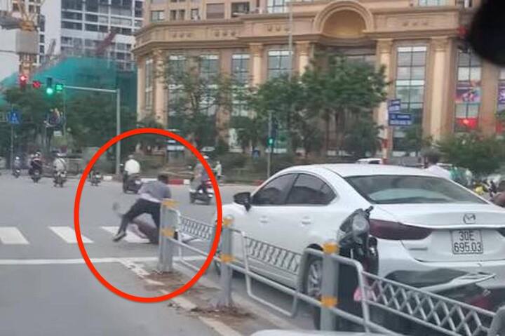 Hai nam tài xế lao vào đánh nhau tại ngã tư Nguyễn Hoàng Tôn - Võ Chí Công.