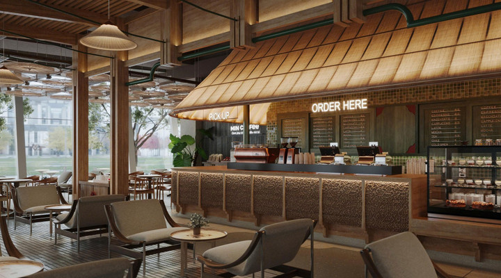 Không gian đậm chất Á Đông tại Min Coffee bên trong Vincom Mega Mall Ocean City.