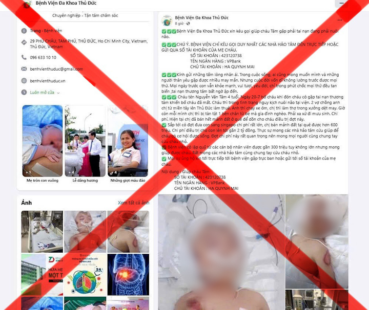 Fanpage giả mạo Bệnh viện Đa khoa Thủ Đức, TP.HCM