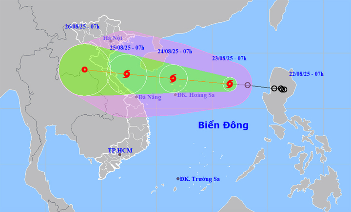 Dự báo đường đi, khu vực ảnh hưởng của bão số 5. (Nguồn: NCHMF)
