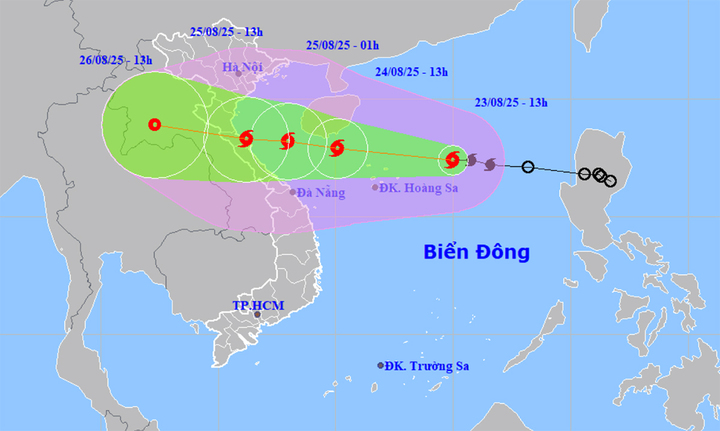 Dự báo đường đi và khu vực ảnh hưởng của bão số 5 Kajiki. (Nguồn: NCHMF)