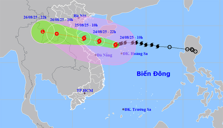 Bản đồ dự báo đường đi và khu vực ảnh hưởng của bão số 5 Kajiki. (Nguồn: NCHMF)