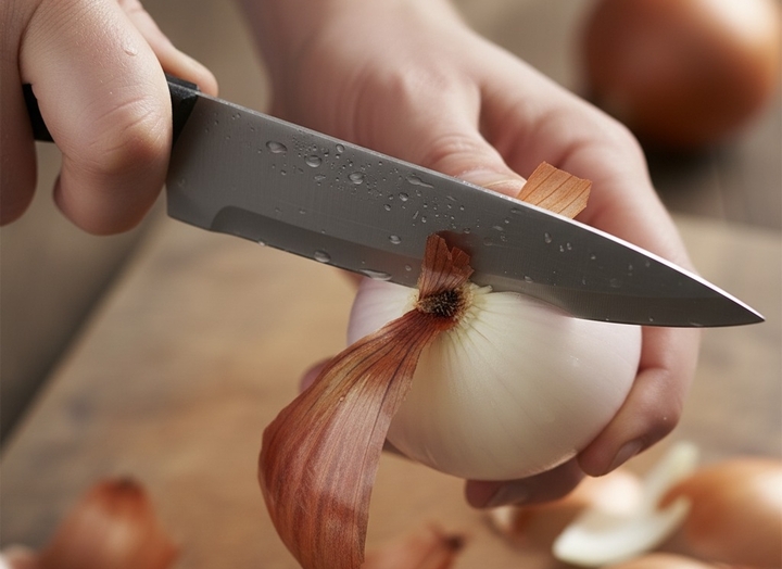 Mẹo gọt vỏ hành ko bị cay mắt