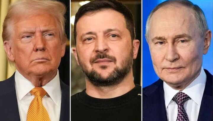 Ông Donald Trump, ông Volodymyr Zelensky và ông Vladimir Putin. (Ảnh: India Today)