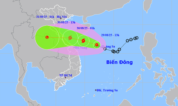 Dự báo đường đi, khu vực ảnh hưởng của áp thấp nhiệt đới sau khả năng mạnh lên thành bão số 6. (Nguồn: NCHMF)