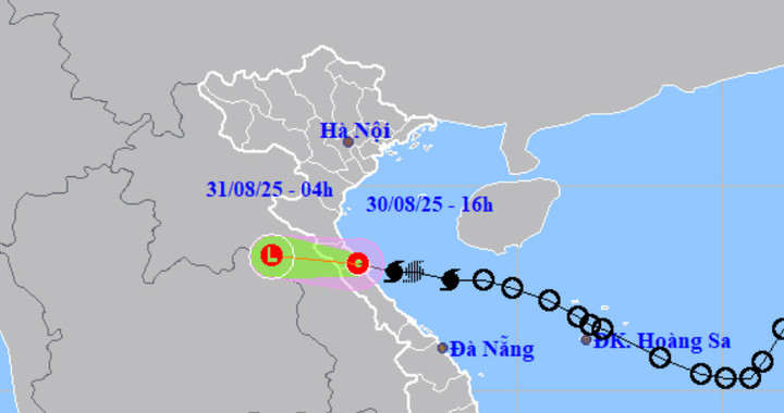 Bão số 6 đã suy yếu thành áp thấp nhiệt đới. (Nguồn: NCHMF)