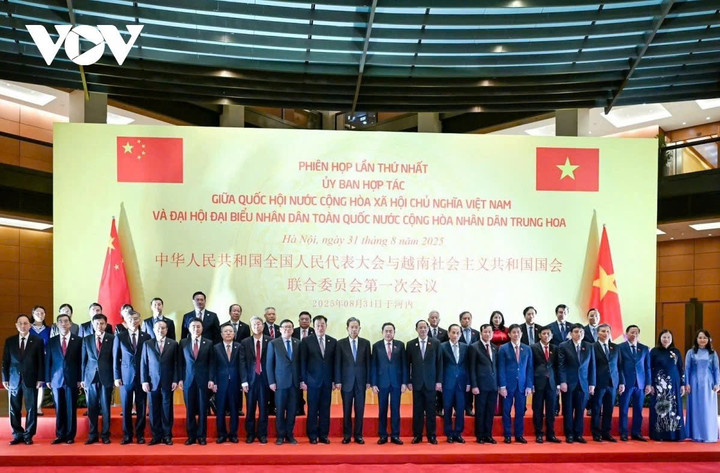 Đại biểu hai nước chụp ảnh chung sau Phiên họp lần thứ nhất.