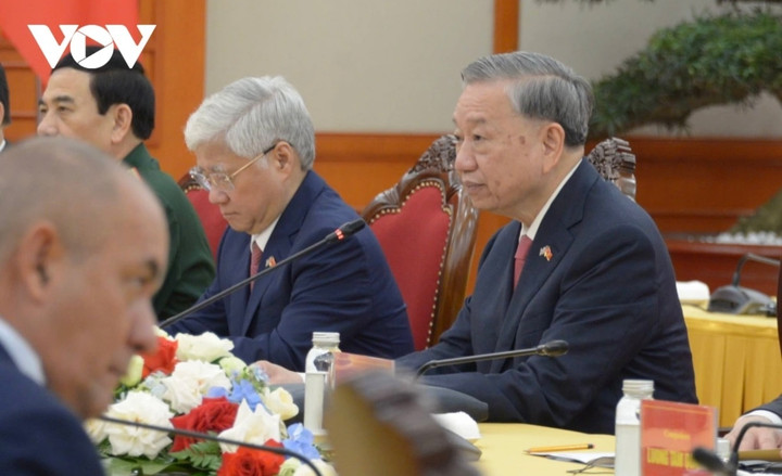 Tổng Bí thư Tô Lâm phát biểu tại hội đàm.