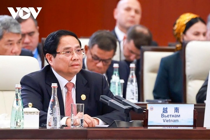Thủ tướng Chính phủ Phạm Minh Chính phát biểu tại Hội nghị Thượng đỉnh Tổ chức hợp tác Thượng Hải (SCO) mở rộng.