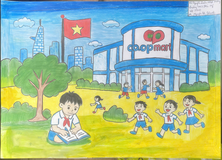 Bức tranh tham dự cuộc thi vẽ Cùng Co.opmart lớn lên do bé Nhật Hoàng - THCS Phú Mỹ tham gia.