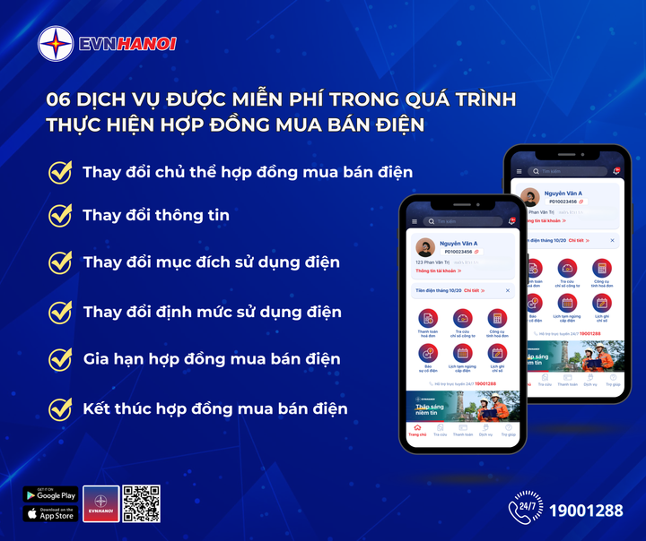 06 dịch vụ được miễn phí trong quá trình thực hiện hợp đồng mua bán điện.
