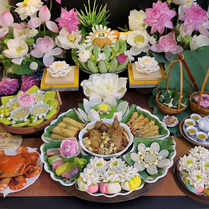 Mâm lễ cúng rằm tháng 7 (Ảnh: Vũ Thu Hương)