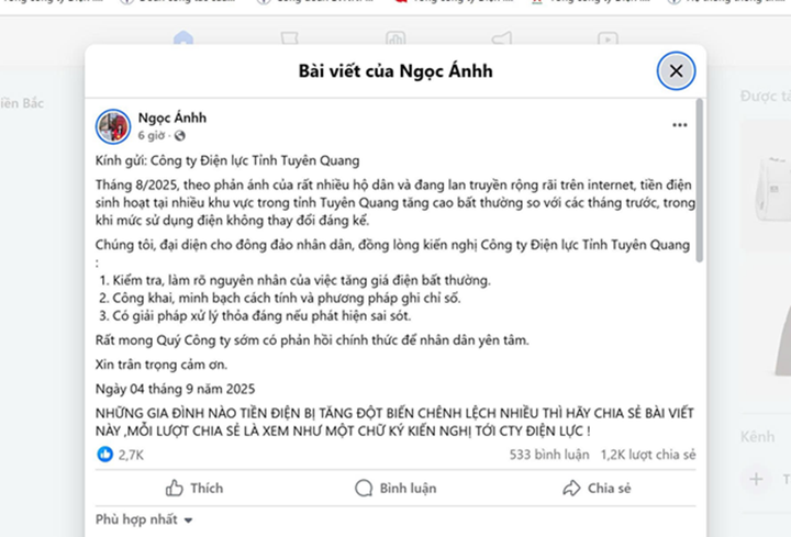 Cảnh báo lan truyền thông tin 'copy' kiến nghị liên quan đến tiền điện tháng 8 - 2