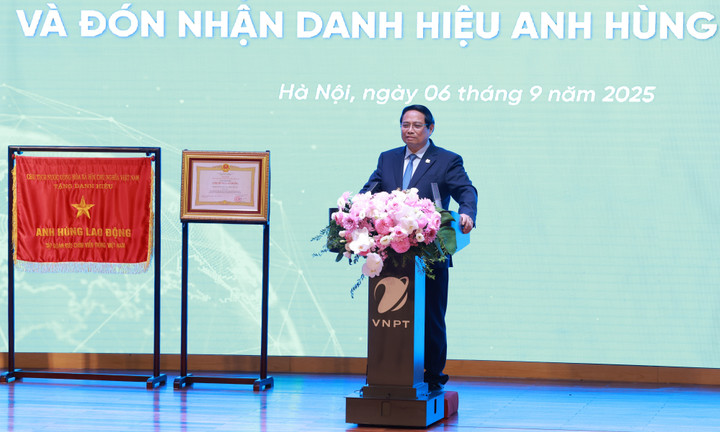 Thủ tướng Phạm Minh Chính phát biểu tại buổi lễ. (Ảnh: VNPT)