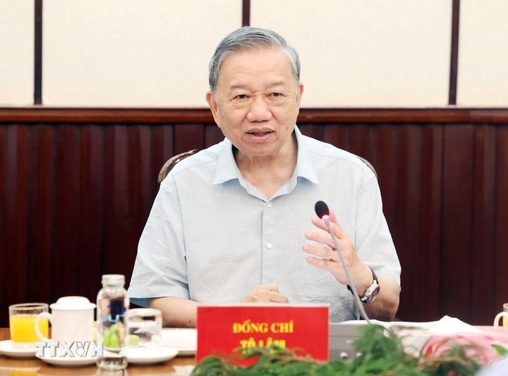 Tổng Bí thư Tô Lâm phát biểu tại cuộc làm việc. (Ảnh: TTXVN)