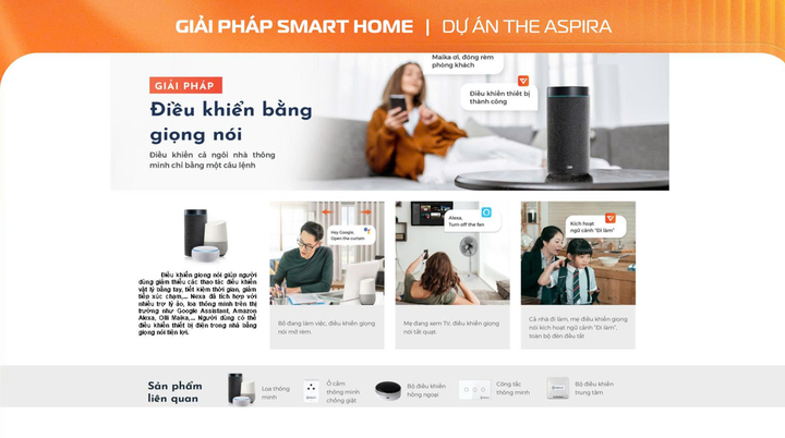 Tính năng điều khiển bằng giọng nói trong hệ thống smarthome tại căn hộ The Aspira.