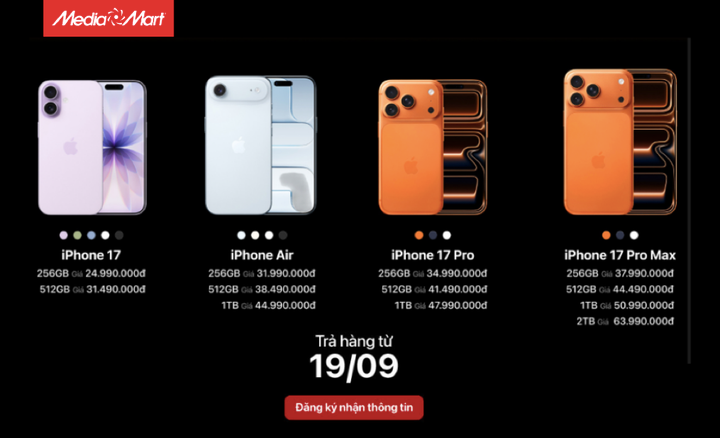 MediaMart công bố giá bán và nhận đăng ký iPhone 17 series, trả hàng 19/9 - 3