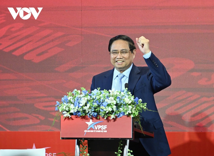 Thủ tướng Phạm Minh Chính phát biểu tại Diễn đàn Kinh tế tư nhân Việt Nam 2025.