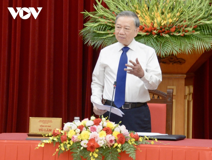 Tổng Bí thư Tô Lâm phát biểu tại buổi làm việc.