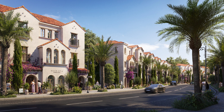 Kiến trúc Địa Trung Hải nguyên bản tạo nên một phân khu Valley Town sống động.