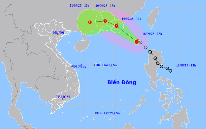Bản đồ dự báo đường đi, khu vực ảnh hưởng của bão số 8 Mitag. (Nguồn: NCHMF)