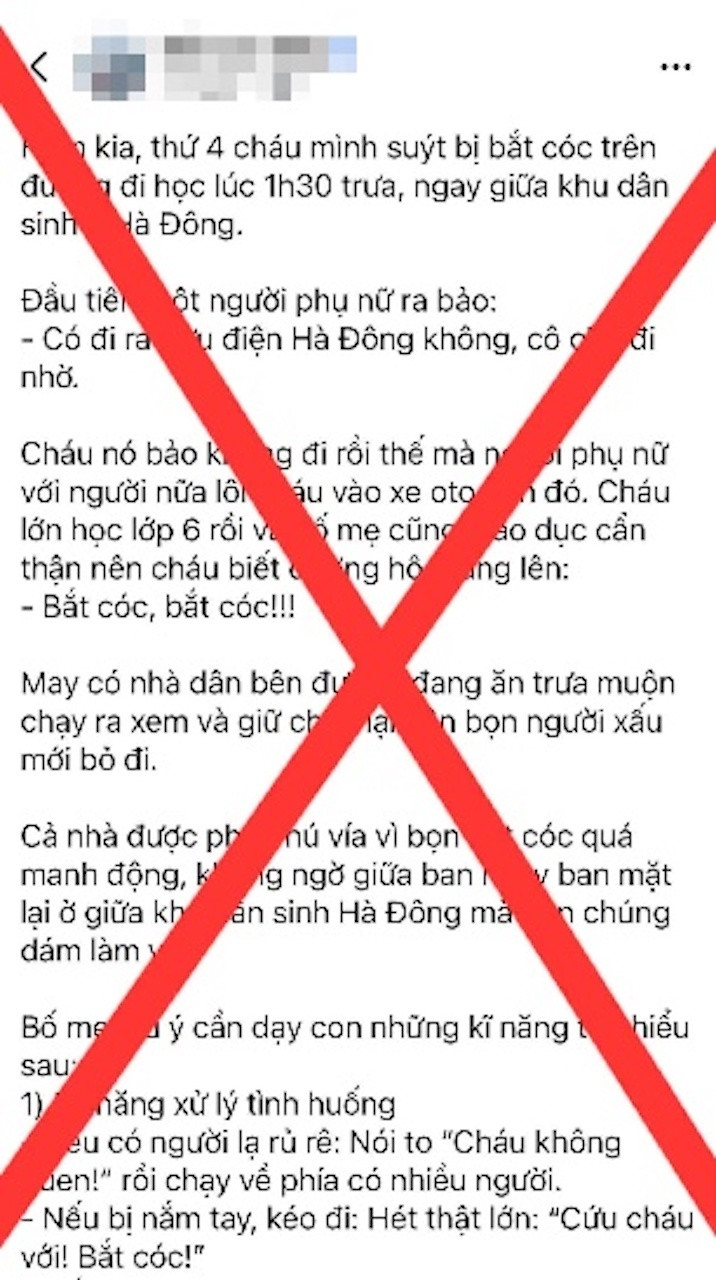 Thông tin học sinh lớp 6 trường THCS Trần Đăng Ninh suýt bị bắt cóc là sai sự thật.
