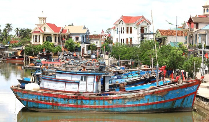 Tàu cá của ngư dân được đưa về neo đậu tại âu thuyền tránh bão trước khi bão số 9 đổ bộ