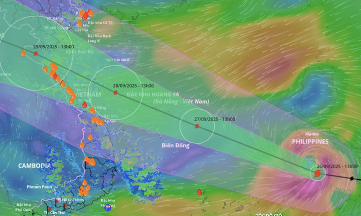 Bản đồ dự báo đường đi, khu vực ảnh hưởng của bão Bualoi sắp đi vào Biển Đông. (Nguồn: NCHMF)