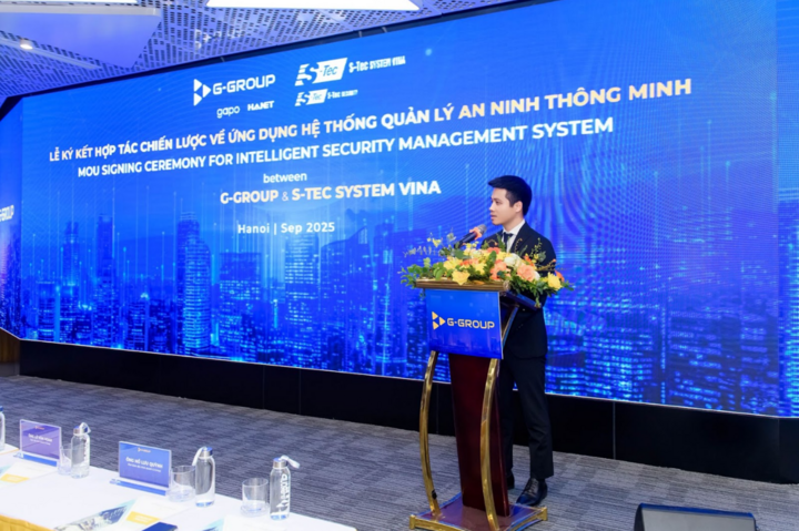 Ông Hà Trung Kiên, Phó Tổng Giám đốc G-Group, phát biểu tại buổi lễ.