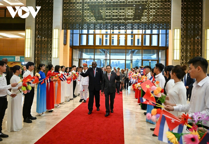 Thanh thiếu niên Việt Nam chào đón hai Chủ tịch Quốc hội.