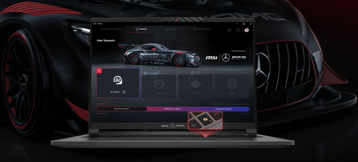 Stealth A16 AI+ Mercedes-AMG Motorsport: Phiên bản laptop giới hạn được hợp tác cùng thương hiệu xe thể thao AMG, hướng tới game thủ và người dùng yêu tốc độ, với cấu hình mạnh mẽ và thiết kế sang trọng. (Ảnh: MSI)
