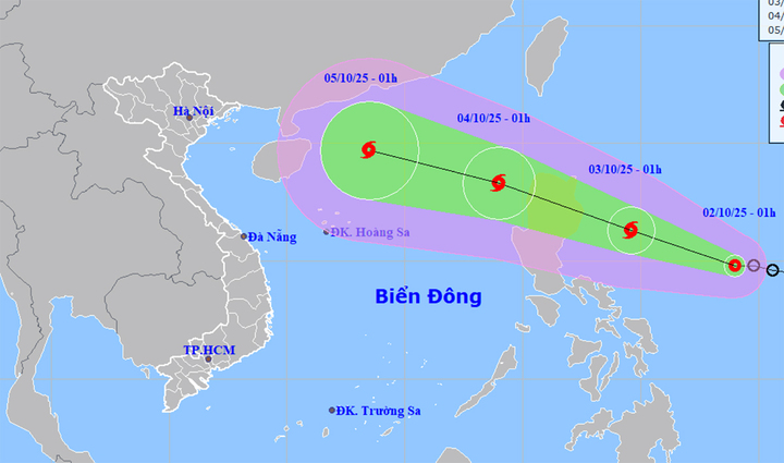 Bản đồ dự báo đường đi, khu vực ảnh hưởng của áp thấp nhiệt đới. (Nguồn: NCHMF)