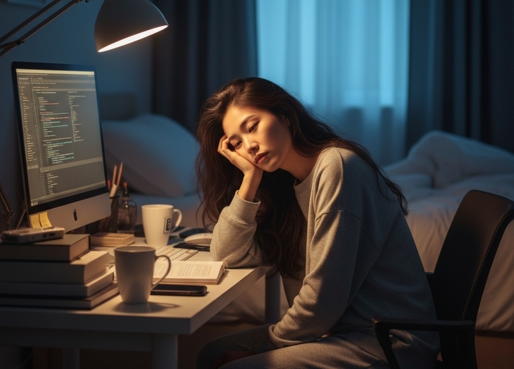 Người trẻ làm việc quá sức dẫn đến mệt mỏi, căng thẳng, rối loạn giấc ngủ.