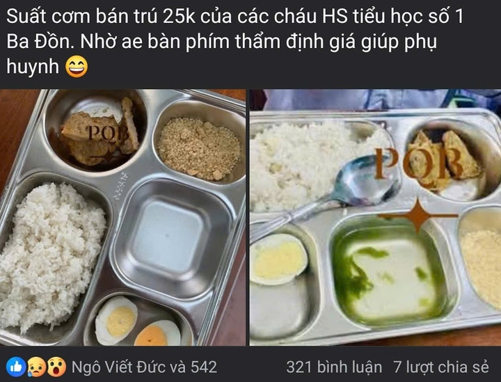 រូបថតប្រអប់អាហារថ្ងៃត្រង់ដែលគេចោទថាជាសិស្សនៅសាលាបឋមសិក្សា Ba Don លេខ 1 (Quang Tri) កំពុងត្រូវបានគេផ្សព្វផ្សាយតាមបណ្តាញសង្គម។ (រូបថតអេក្រង់)