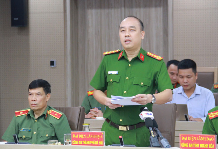 Đại tá Nguyễn Đức Long, Phó Giám đốc Công an Hà Nội thông tin tại họp báo.
