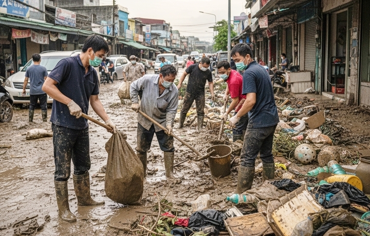 Sau bão lũ, nước ngập, rác thải, xác động vật khiến môi trường ô nhiễm, tạo điều kiện cho dịch bệnh bùng phát nếu không kiểm soát nhiễm khuẩn kịp thời. (Ảnh minh họa)
