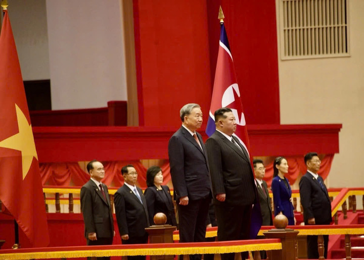 Lễ đón Tổng Bí thư Tô Lâm diễn ra trọng thể tại Cung Thể thao ở Thủ đô Bình Nhưỡng.