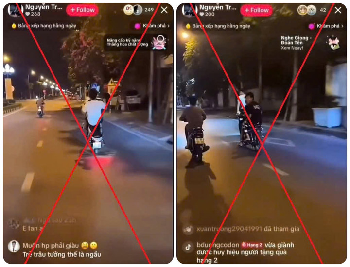 Nhóm thanh niên livestream cảnh lạng lách, đánh võng trên đường Võ Nguyên Giáp, phường Trà Lý, tỉnh Hưng Yên.