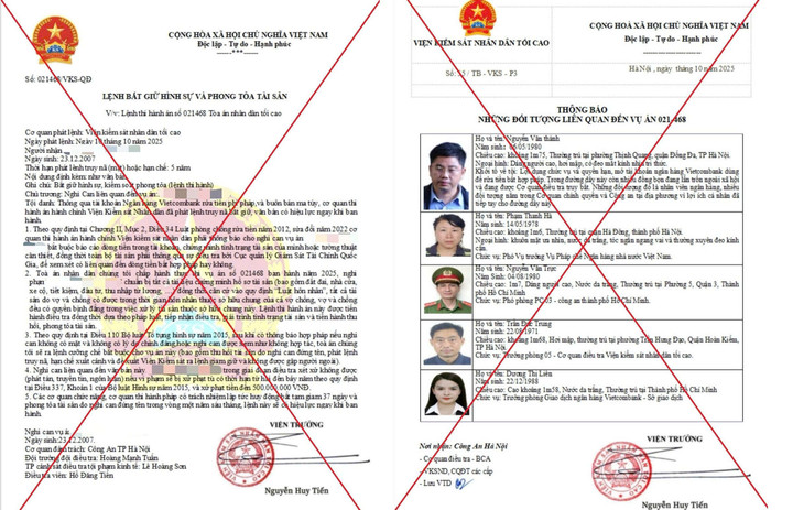 Thông báo, Lệnh bắt giữ và phong tỏa tài sản mà các đối tượng lừa đảo làm giả. (Ảnh: CACC)