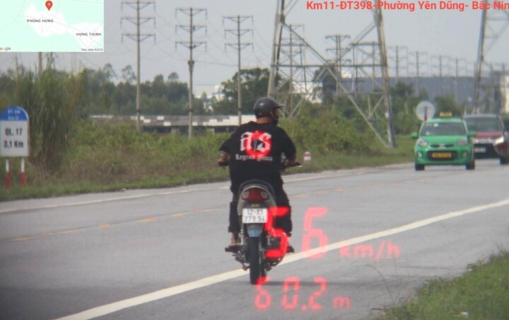 Xe máy chạy quá tốc độ quy định. (Ảnh: Công an Bắc Giang)