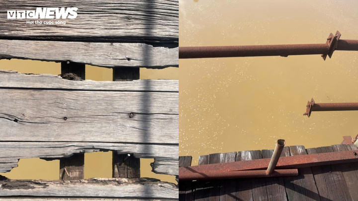 Lan can hoen gỉ, nhiều thanh gỗ mục nát khiến người dân nín thở khi đi qua cây cầu dân sinh.