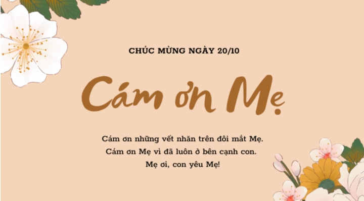 Tấm thiệp ý nghĩa ngày 20/10 gửi tặng mẹ.